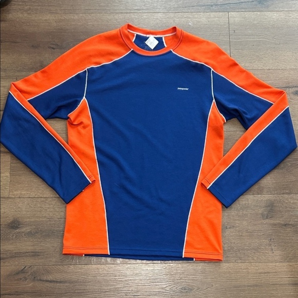 Patagonia Men’s Long-Sleeve Rash Guard - Navy & Orange ! Small